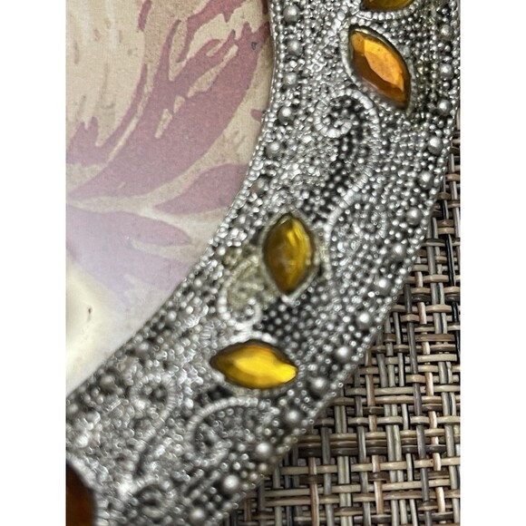 Filigree Style Heart-Shaped Desktop Frame Silver Tone Metal Yellow Rhinestones - Picture 10 of 10